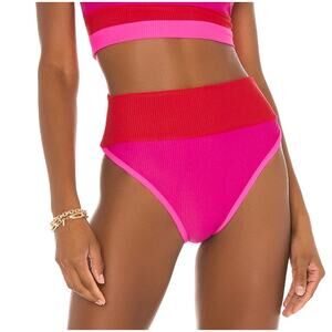 BEACH RIOT Emmy High Waist Bikini Bottom Medium Fuchsia Red Neon Pink NWOT